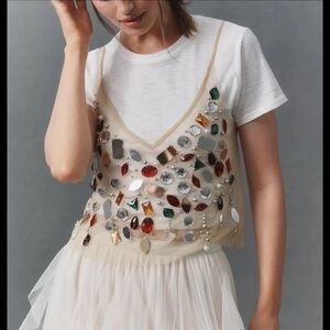 Anthropologie Jewel-Embellished Sheer Polyester Camisole